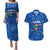 El Salvador Christmas Couples Matching Puletasi and Hawaiian Shirt with Santa Hat Motmot Bird Traditional Foods and Blue Festive Pattern Design - Wonder Print Shop