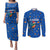 El Salvador Christmas Couples Matching Puletasi and Long Sleeve Button Shirt with Santa Hat Motmot Bird Traditional Foods and Blue Festive Pattern Design - Wonder Print Shop