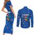 El Salvador Christmas Couples Matching Short Sleeve Bodycon Dress and Long Sleeve Button Shirt with Santa Hat Motmot Bird Traditional Foods and Blue Festive Pattern Design - Wonder Print Shop