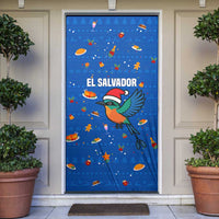 El Salvador Christmas Door Cover with Santa Hat Motmot Bird Traditional Foods and Blue Festive Pattern Design - Wonder Print Shop