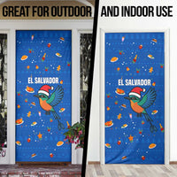 El Salvador Christmas Door Cover with Santa Hat Motmot Bird Traditional Foods and Blue Festive Pattern Design - Wonder Print Shop