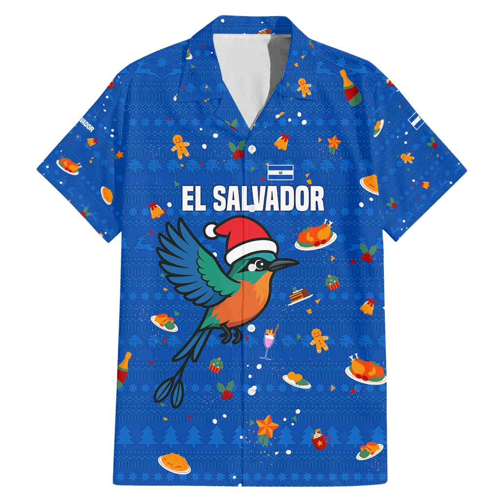 El Salvador Christmas Family Matching Mermaid Dress and Hawaiian Shirt with Santa Hat Motmot Bird Traditional Foods and Blue Festive Pattern Design - Wonder Print Shop