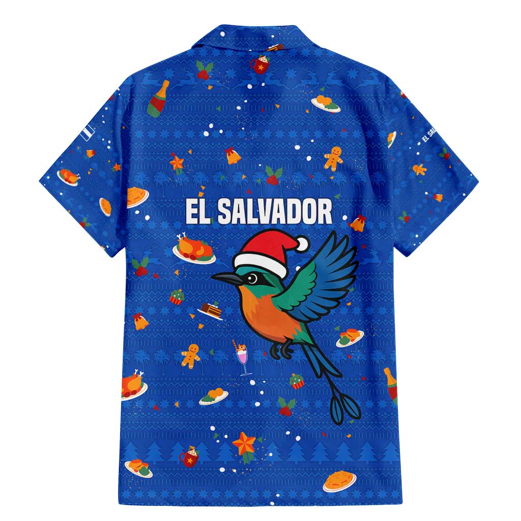 El Salvador Christmas Family Matching Mermaid Dress and Hawaiian Shirt with Santa Hat Motmot Bird Traditional Foods and Blue Festive Pattern Design - Wonder Print Shop