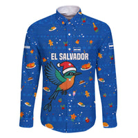 El Salvador Christmas Family Matching Off The Shoulder Long Sleeve Dress and Hawaiian Shirt with Santa Hat Motmot Bird Traditional Foods and Blue Festive Pattern Design - Wonder Print Shop