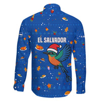El Salvador Christmas Family Matching Off Shoulder Short Dress and Hawaiian Shirt with Santa Hat Motmot Bird Traditional Foods and Blue Festive Pattern Design - Wonder Print Shop