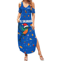 El Salvador Christmas Family Matching Summer Maxi Dress and Hawaiian Shirt with Santa Hat Motmot Bird Traditional Foods and Blue Festive Pattern Design - Wonder Print Shop