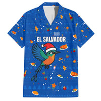 El Salvador Christmas Family Matching Tank Maxi Dress and Hawaiian Shirt with Santa Hat Motmot Bird Traditional Foods and Blue Festive Pattern Design - Wonder Print Shop