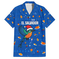 El Salvador Christmas Hawaiian Shirt with Santa Hat Motmot Bird Traditional Foods and Blue Festive Pattern Design - Wonder Print Shop