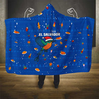 El Salvador Christmas Hooded Blanket with Santa Hat Motmot Bird Traditional Foods and Blue Festive Pattern Design - Wonder Print Shop