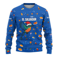 El Salvador Christmas Ugly Christmas Sweater with Santa Hat Motmot Bird Traditional Foods and Blue Festive Pattern Design - Wonder Print Shop
