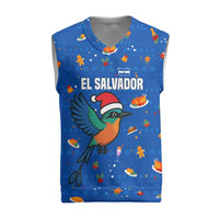 El Salvador Christmas Knitted V-Neck Vest with Santa Hat Motmot Bird Traditional Foods and Blue Festive Pattern Design - Wonder Print Shop