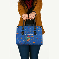 El Salvador Christmas Leather Bag with Santa Hat Motmot Bird Traditional Foods and Blue Festive Pattern Design - Wonder Print Shop
