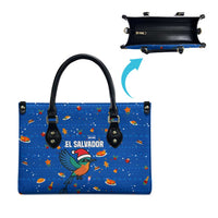 El Salvador Christmas Leather Bag with Santa Hat Motmot Bird Traditional Foods and Blue Festive Pattern Design - Wonder Print Shop