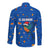 El Salvador Christmas Long Sleeve Button Shirt with Santa Hat Motmot Bird Traditional Foods and Blue Festive Pattern Design - Wonder Print Shop
