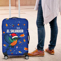 El Salvador Christmas Luggage Cover with Santa Hat Motmot Bird Traditional Foods and Blue Festive Pattern Design - Wonder Print Shop