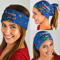 El Salvador Christmas Neck Gaiter with Santa Hat Motmot Bird Traditional Foods and Blue Festive Pattern Design - Wonder Print Shop