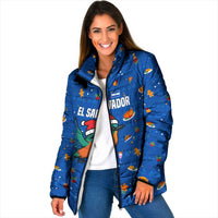 El Salvador Christmas Padded Jacket with Santa Hat Motmot Bird Traditional Foods and Blue Festive Pattern Design - Wonder Print Shop