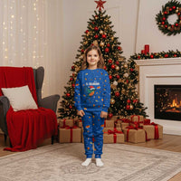 El Salvador Christmas Pajama Set with Santa Hat Motmot Bird Traditional Foods and Blue Festive Pattern Design - Wonder Print Shop