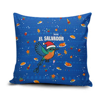 El Salvador Christmas Pillow Cover with Santa Hat Motmot Bird Traditional Foods and Blue Festive Pattern Design - Wonder Print Shop