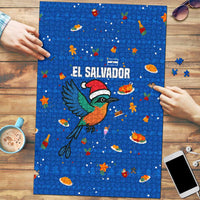 El Salvador Christmas Puzzle with Santa Hat Motmot Bird Traditional Foods and Blue Festive Pattern Design - Wonder Print Shop