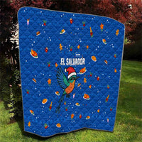 El Salvador Christmas Quilt with Santa Hat Motmot Bird Traditional Foods and Blue Festive Pattern Design - Wonder Print Shop