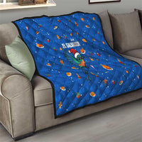 El Salvador Christmas Quilt with Santa Hat Motmot Bird Traditional Foods and Blue Festive Pattern Design - Wonder Print Shop