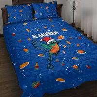 El Salvador Christmas Quilt Bed Set with Santa Hat Motmot Bird Traditional Foods and Blue Festive Pattern Design - Wonder Print Shop