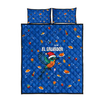 El Salvador Christmas Quilt Bed Set with Santa Hat Motmot Bird Traditional Foods and Blue Festive Pattern Design - Wonder Print Shop