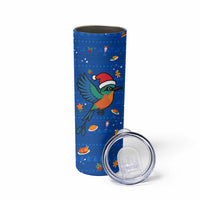 El Salvador Christmas Skinny Tumbler with Santa Hat Motmot Bird Traditional Foods and Blue Festive Pattern Design - Wonder Print Shop