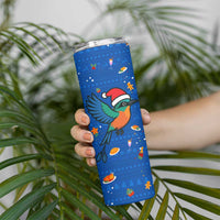 El Salvador Christmas Skinny Tumbler with Santa Hat Motmot Bird Traditional Foods and Blue Festive Pattern Design - Wonder Print Shop
