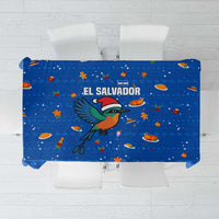 El Salvador Christmas Tablecloth with Santa Hat Motmot Bird Traditional Foods and Blue Festive Pattern Design - Wonder Print Shop