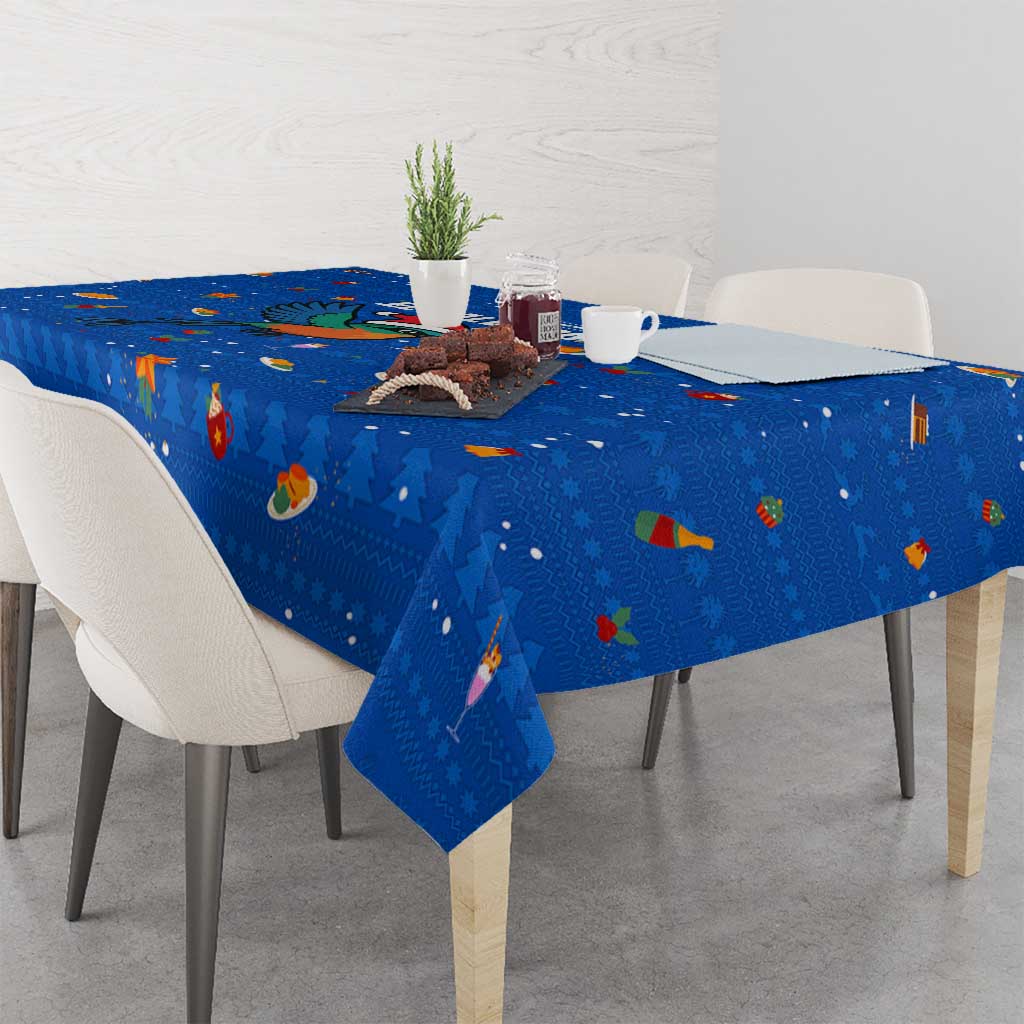 El Salvador Christmas Tablecloth with Santa Hat Motmot Bird Traditional Foods and Blue Festive Pattern Design - Wonder Print Shop