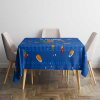 El Salvador Christmas Tablecloth with Santa Hat Motmot Bird Traditional Foods and Blue Festive Pattern Design - Wonder Print Shop