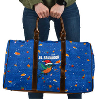 El Salvador Christmas Travel Bag with Santa Hat Motmot Bird Traditional Foods and Blue Festive Pattern Design - Wonder Print Shop