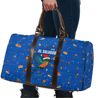 El Salvador Christmas Travel Bag with Santa Hat Motmot Bird Traditional Foods and Blue Festive Pattern Design - Wonder Print Shop