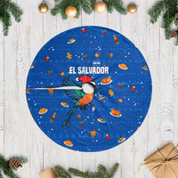 El Salvador Christmas Tree Skirt with Santa Hat Motmot Bird Traditional Foods and Blue Festive Pattern Design - Wonder Print Shop