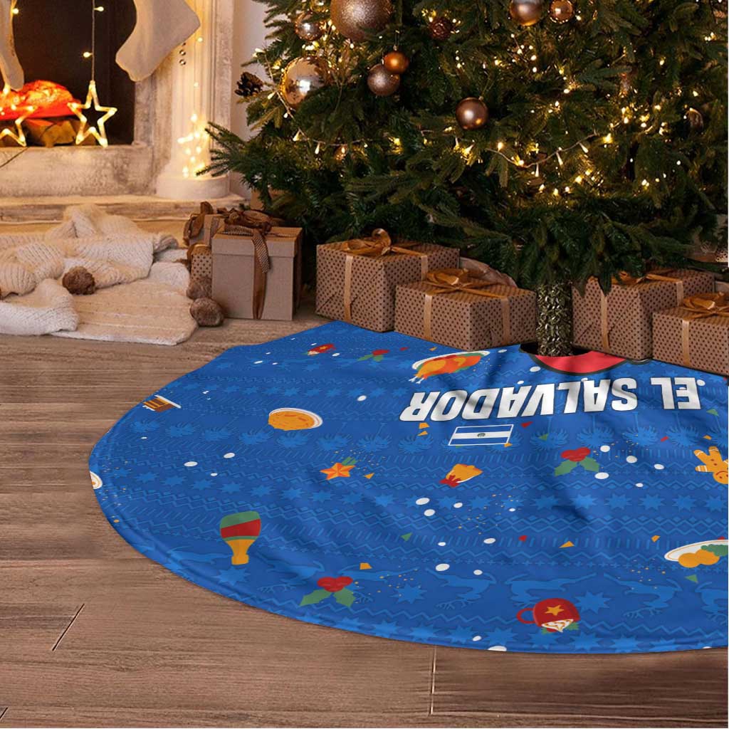 El Salvador Christmas Tree Skirt with Santa Hat Motmot Bird Traditional Foods and Blue Festive Pattern Design - Wonder Print Shop