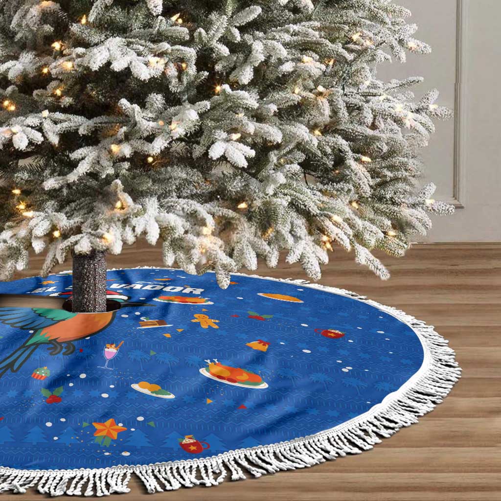El Salvador Christmas Tree Skirt with Santa Hat Motmot Bird Traditional Foods and Blue Festive Pattern Design - Wonder Print Shop
