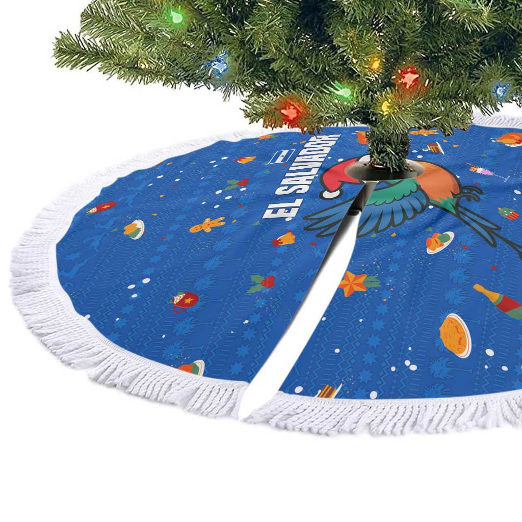 El Salvador Christmas Tree Skirt with Santa Hat Motmot Bird Traditional Foods and Blue Festive Pattern Design - Wonder Print Shop