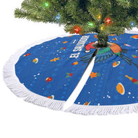 El Salvador Christmas Tree Skirt with Santa Hat Motmot Bird Traditional Foods and Blue Festive Pattern Design - Wonder Print Shop