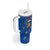 El Salvador Christmas Tumbler With Handle with Santa Hat Motmot Bird Traditional Foods and Blue Festive Pattern Design - Wonder Print Shop