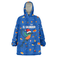 El Salvador Christmas Wearable Blanket Hoodie with Santa Hat Motmot Bird Traditional Foods and Blue Festive Pattern Design - Wonder Print Shop
