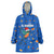 El Salvador Christmas Wearable Blanket Hoodie with Santa Hat Motmot Bird Traditional Foods and Blue Festive Pattern Design - Wonder Print Shop
