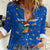 El Salvador Christmas Women Casual Shirt with Santa Hat Motmot Bird Traditional Foods and Blue Festive Pattern Design - Wonder Print Shop