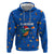 El Salvador Christmas Zip Hoodie with Santa Hat Motmot Bird Traditional Foods and Blue Festive Pattern Design - Wonder Print Shop