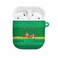 Brazil Christmas AirPods Case with Santa Relaxing in Hammock Palm Trees Snowman and Tribal Pattern Design - Wonder Print Shop