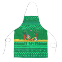 Brazil Christmas Apron with Santa Relaxing in Hammock Palm Trees Snowman and Tribal Pattern Design - Wonder Print Shop