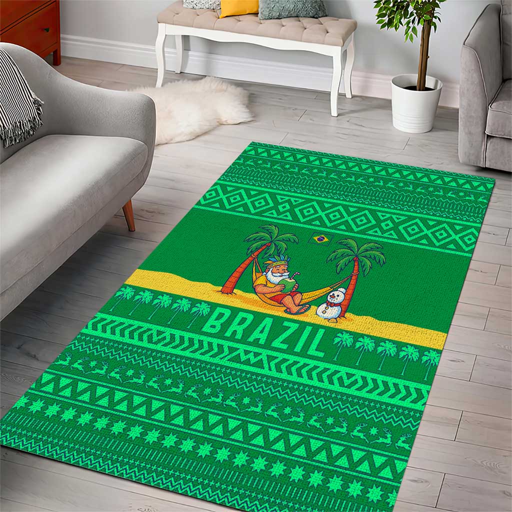 Brazil Christmas Area Rug with Santa Relaxing in Hammock Palm Trees Snowman and Tribal Pattern Design - Wonder Print Shop