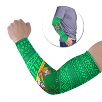 Brazil Christmas Arm Sleeves with Santa Relaxing in Hammock Palm Trees Snowman and Tribal Pattern Design - Wonder Print Shop