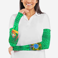 Brazil Christmas Arm Sleeves with Santa Relaxing in Hammock Palm Trees Snowman and Tribal Pattern Design - Wonder Print Shop